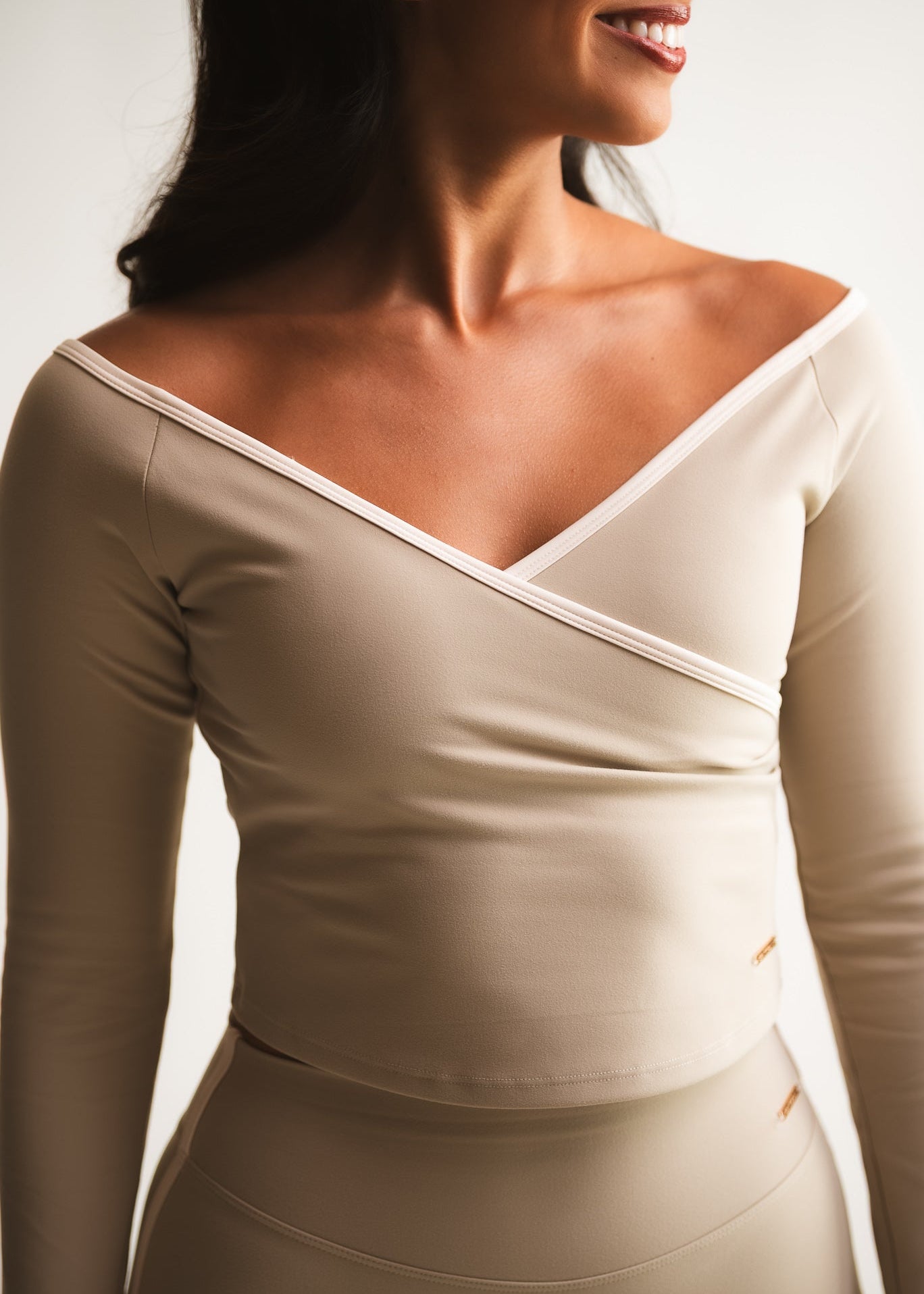 TAUPE OFF SHOULDER LONG SLEEVE