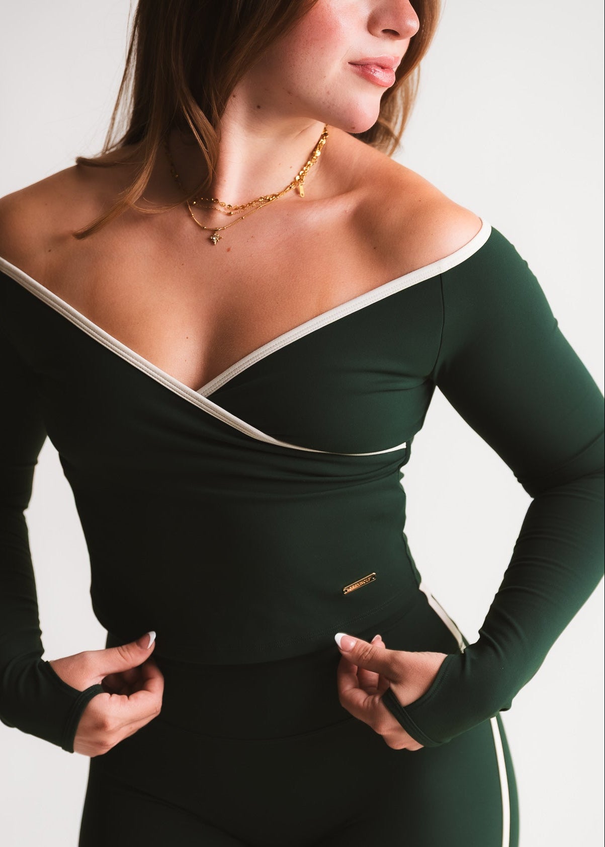 EMERALD OFF SHOULDER LONG SLEEVE